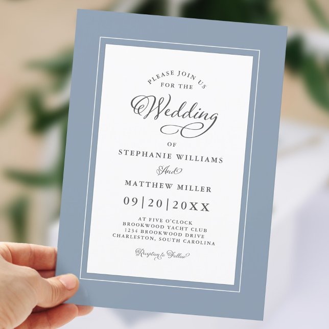 Elegant Dusty Blue Chic Modern Calligraphy Wedding Einladung (Elegant Dusty Blue Chic Modern Calligraphy Wedding Invitation)
