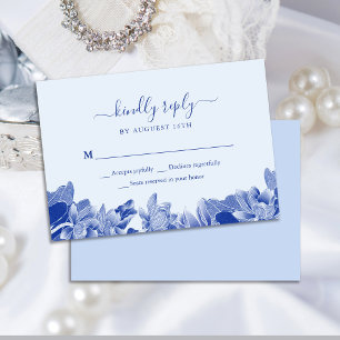 Elegant Dusty Blue Chinoiserie Chic Floral RSVP Karte