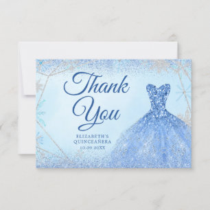 Elegant Dusty Blue Christmas Snowflake Mis Quince Dankeskarte