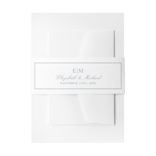 Elegant Dusty Blue Classic Script Monogram Wedding Einladungsbanderole