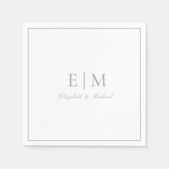 Elegant Dusty Blue Classic Script Monogram Wedding Serviette (Vorderseite)