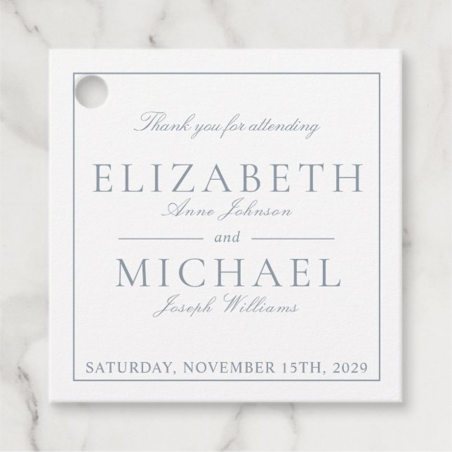 Elegant Dusty Blue Classic Script Wedding Geschenkanhänger (Vorderseite)