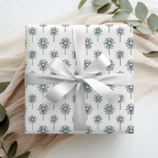 Elegant Dusty Blue Daisies Floral Wrapping Paper Geschenkpapier