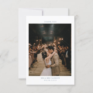 Elegant Dusty Blue Einfaches Herz mit Foto Wedding Dankeskarte