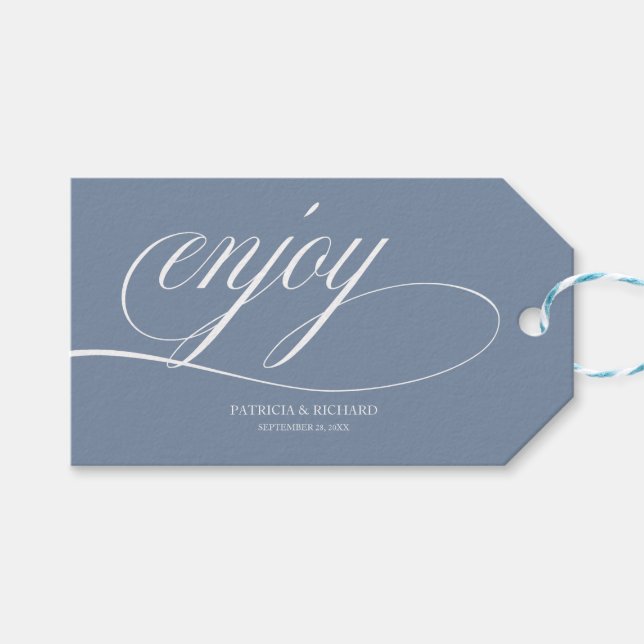 Elegant Dusty Blue Enjoy Gastgeschenk Hochzeit Tag Geschenkanhänger (Vorderseite (Horizontal))