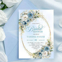 Elegant Dusty Blue Eucalyptus Gold Bridal Shower  Einladung