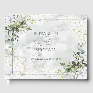 Elegant Dusty Blue Eukalyptus Greenery Marble Gästebuch