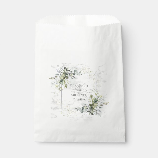 Elegant Dusty Blue Eukalyptus Greenery Marble Geschenktütchen (Vorderseite)