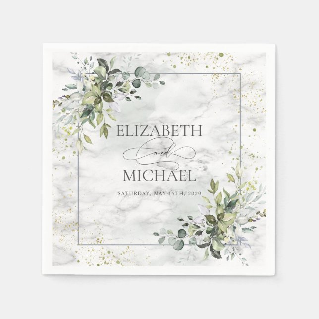 Elegant Dusty Blue Eukalyptus Greenery Marble Serviette (Vorderseite)