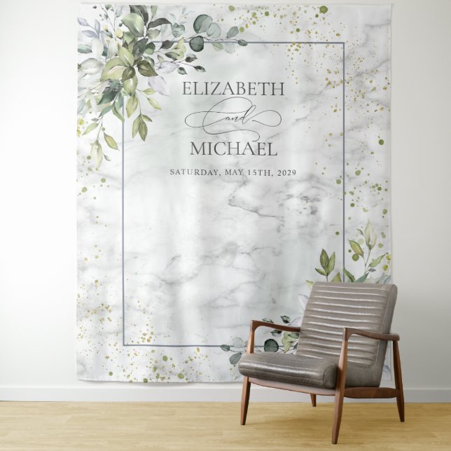 Elegant Dusty Blue Eukalyptus Greenery Marble Wandteppich (Beispiel)