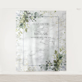 Elegant Dusty Blue Eukalyptus Greenery Marble Wandteppich