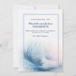 Elegant Dusty Blue Feather Wedding Announcement Ankündigung