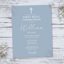 Elegant Dusty Blue First Holy Communion Einladung