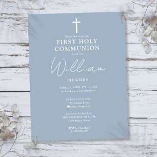 Elegant Dusty Blue First Holy Communion Einladung Postkarte