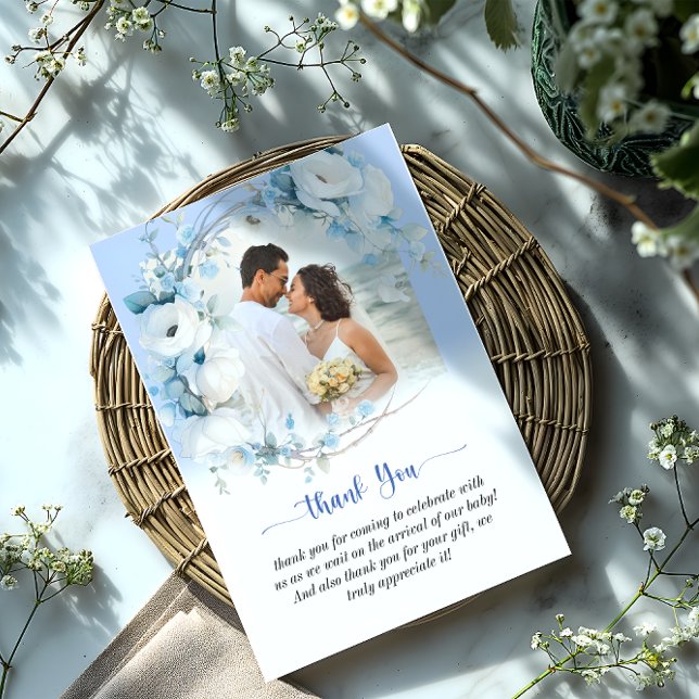 Elegant Dusty Blue Floral Baby Shower Dankeskarte (Elegant Dusty Blue Floral Baby Shower Thank You Card)