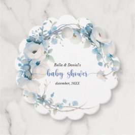 Elegant Dusty Blue Floral Baby Shower Geschenkanhänger