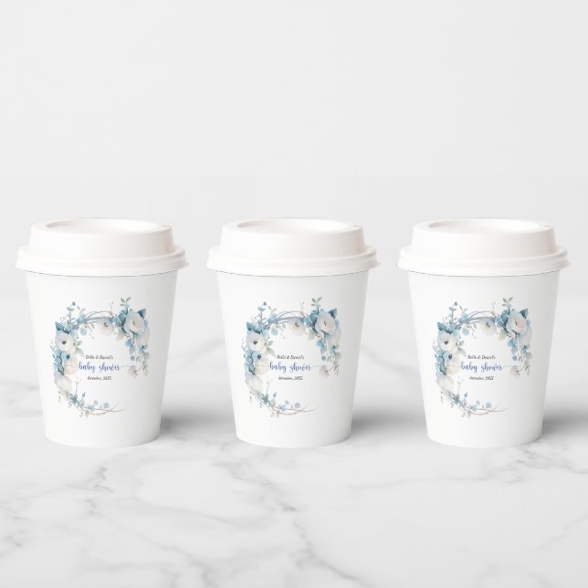 Elegant Dusty Blue Floral Baby Shower Pappbecher (Multi)
