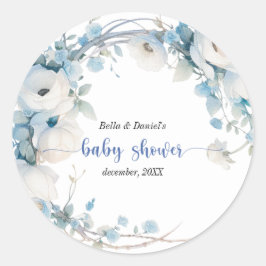Elegant Dusty Blue Floral Baby Shower Runder Aufkleber