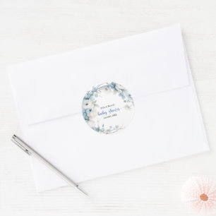 Elegant Dusty Blue Floral Baby Shower Runder Aufkleber