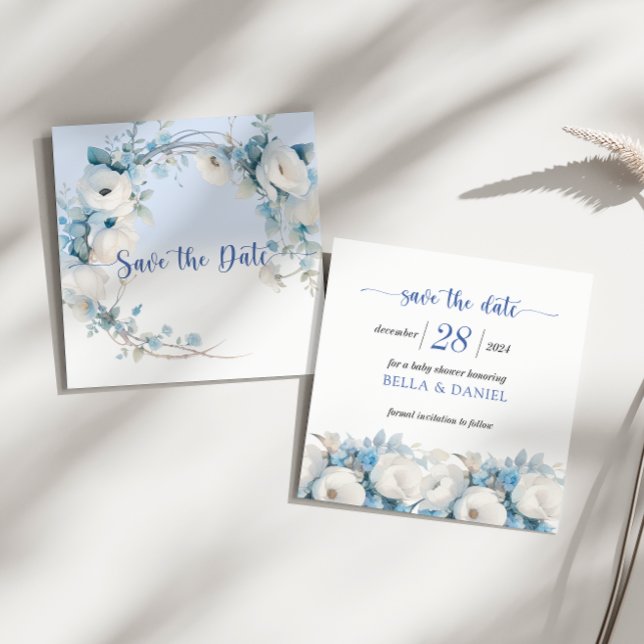 Elegant Dusty Blue Floral Baby Shower Save The Date (Elegant Dusty Blue Floral Baby Shower Save The Date)