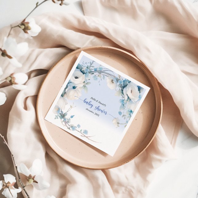 Elegant Dusty Blue Floral Baby Shower Serviette (Elegant Dusty Blue Floral Baby Shower Napkins)