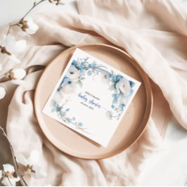 Elegant Dusty Blue Floral Baby Shower Serviette