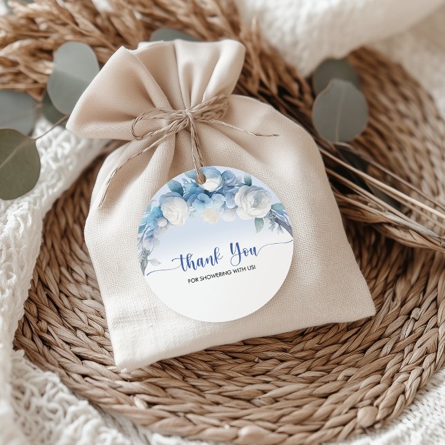 Elegant Dusty Blue Floral Baby Shower Vielen Dank Geschenkanhänger (Elegant Dusty Blue Floral Baby Shower Thank You Favor Tags)