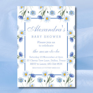 Elegant Dusty Blue Floral Boho Baby Shower Einladung