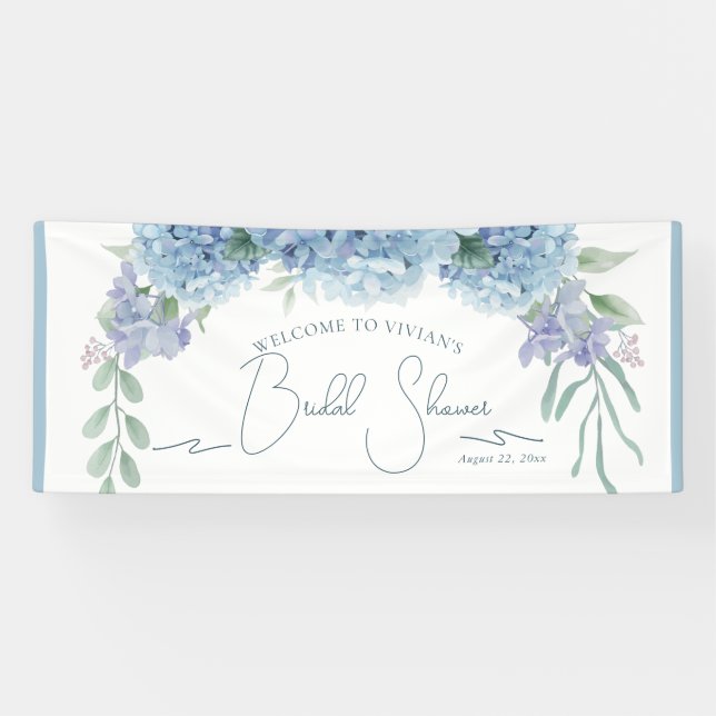 Elegant Dusty Blue Floral Bouquet Brautparty Banner (Horizontal)