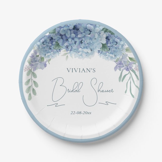 Elegant Dusty Blue Floral Bouquet Pappteller (Vorderseite)