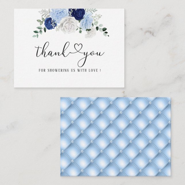 Elegant Dusty Blue Floral Brautparty vielen Dank Mitteilungskarte (Vorne/Hinten)