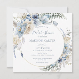 Elegant Dusty Blue Floral Bridal Dusche Einladung