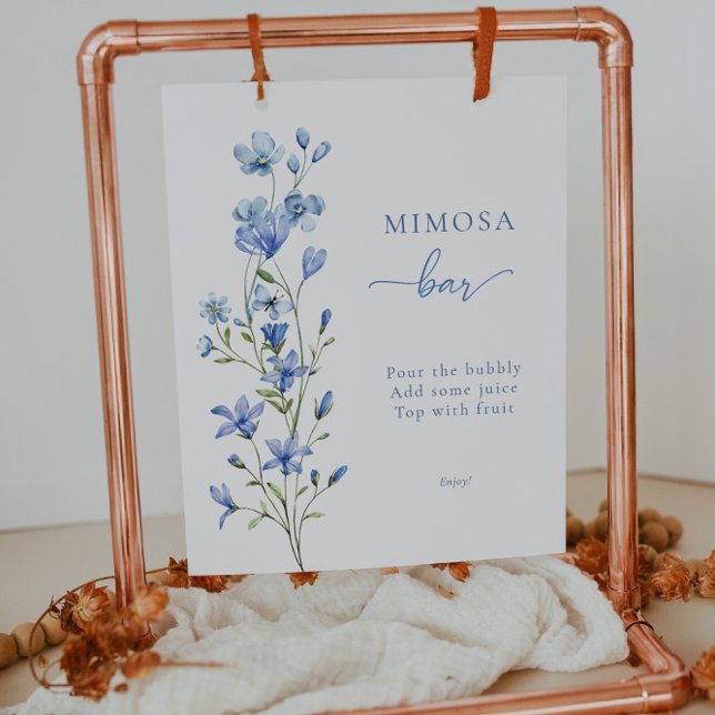 Elegant Dusty Blue Floral Bridal Mimosa Bar Sign Poster (Von Creator hochgeladen)