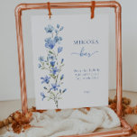 Elegant Dusty Blue Floral Bridal Mimosa Bar Sign Poster<br><div class="desc">Dusty Blue Floral Bridal Mimosa Bar Sign</div>
