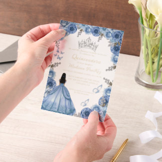 Elegant Dusty Blue Floral Butterfly Quinceanera