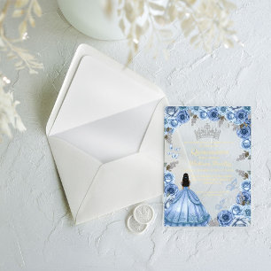 Elegant Dusty Blue Floral Butterfly Quinceanera Acryleinladungen