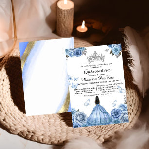 Elegant Dusty Blue Floral Butterfly Quinceanera Einladung