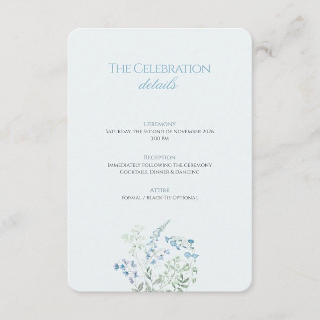 Elegant Dusty blue Floral Calligraphy Wedding Begleitkarte (Vorderseite)