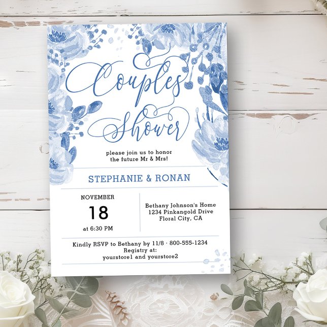 Elegant Dusty Blue Floral Couples Dusche Einladung (Couples Shower Invitation from my Dusty Blue Watercolor Floral Bridal Shower)