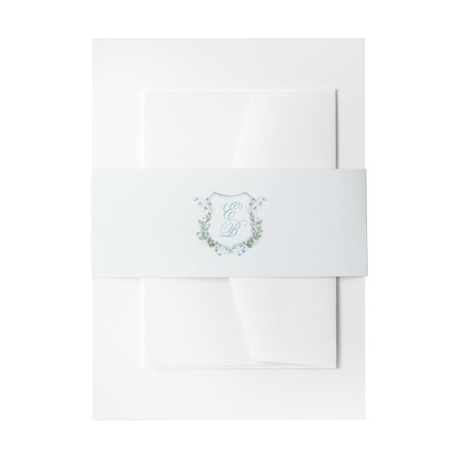 Elegant Dusty Blue Floral Crest Wedding Einladungsbanderole (Vorderseite Beispiel)