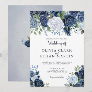 Elegant Dusty Blue Floral Einladung