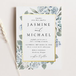 Elegant Dusty Blue Floral Frame Wedding Folieneinladung