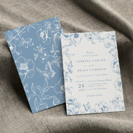 Elegant Dusty Blue Floral Garden Wedding Einladung
