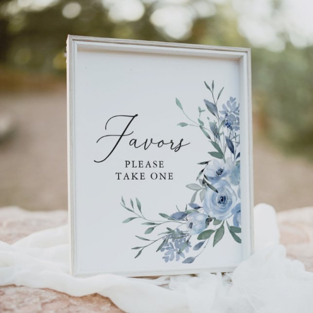 Elegant Dusty Blue Floral Gastgeschenke Hochzeiten Poster (Von Creator hochgeladen)