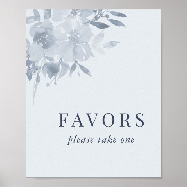 Elegant Dusty Blue Floral Gastgeschenke Hochzeiten Poster (Vorne)