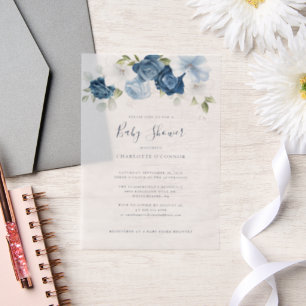 Elegant Dusty Blue Floral Girl Baby Shower