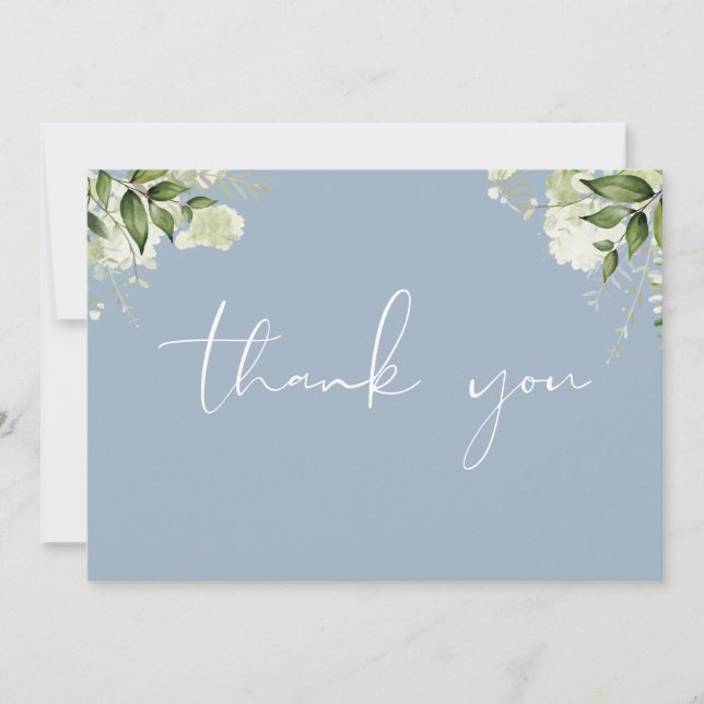 Elegant Dusty Blue Floral Greenery Photo Dankeskarte (Vorderseite)
