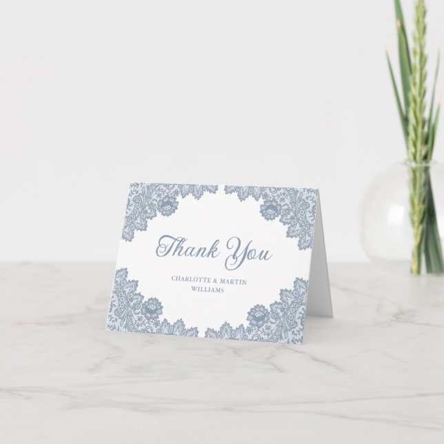 Elegant Dusty Blue Floral Lace Wedding Dankeskarte (Vorderseite)