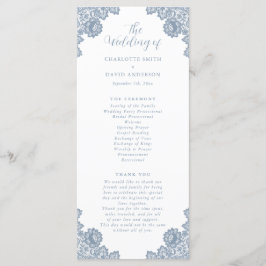 Elegant Dusty Blue Floral Lace Wedding Programm