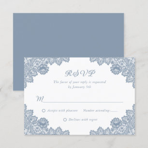 Elégant Dusty Blue Floral Lace Wedding RSVP